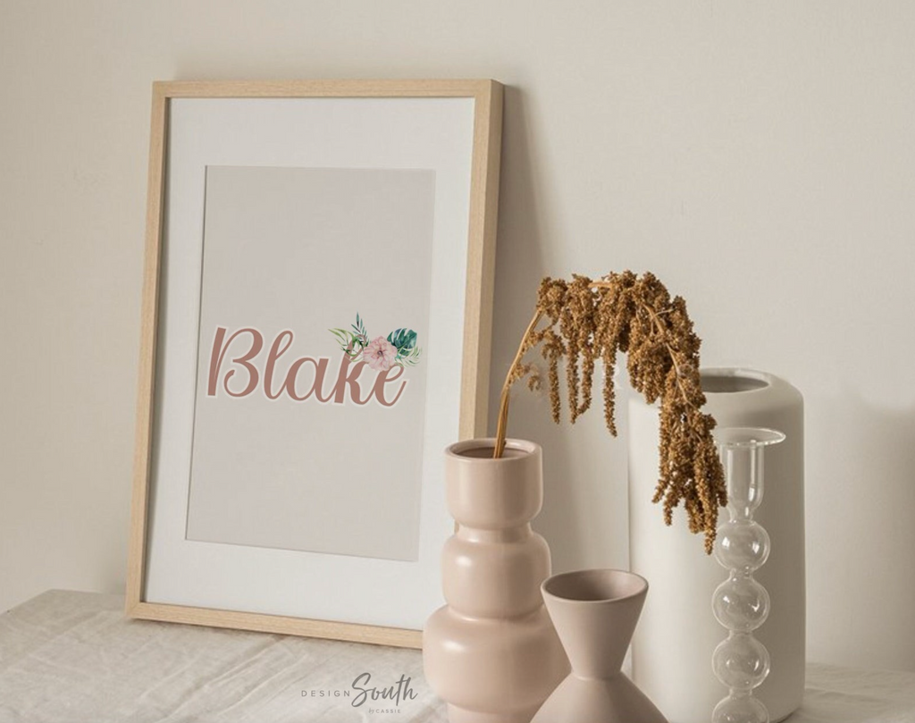 Girl's name gifts, tropical girl's name for room art, flamingo and elephant art print set, baby girl nursery neutral modern, tropical baby