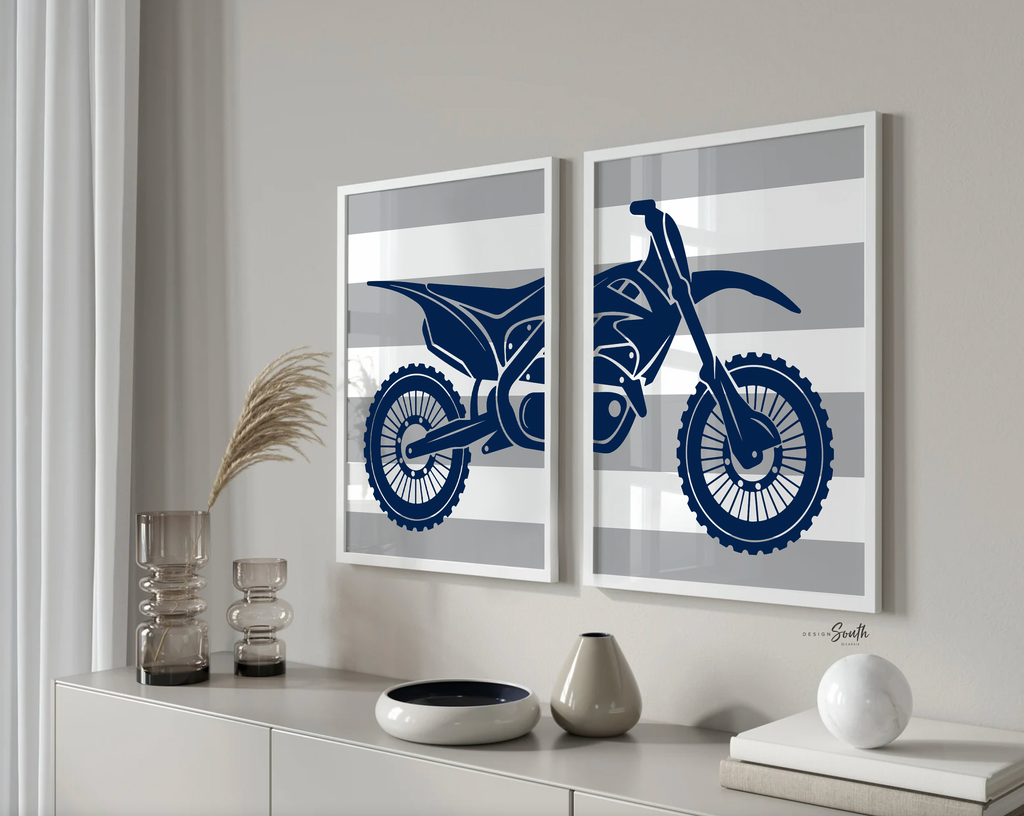 Dirt bike themed room decorating accessories, kids racing bedroom, personalized kids name decor art print, motocross bedroom theme for boy,