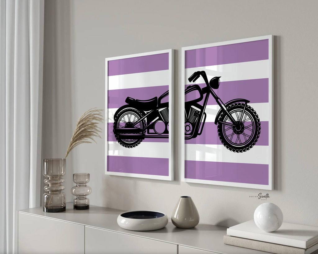 Toddler girl purple motorcycle themed art, girls motorcycle customized name print, purple harley davidson bedroom decor, baby purple harley