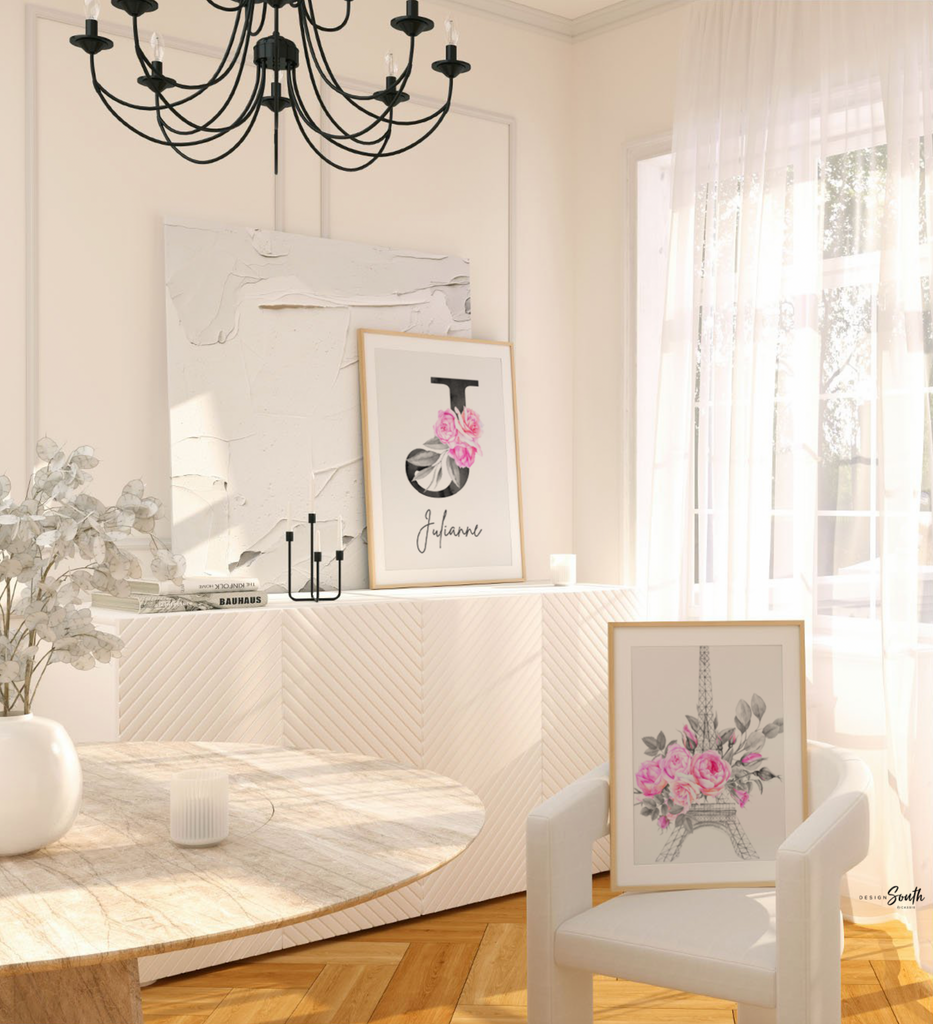 Pink paris themed girls room, hot pink eiffel tower parisian little girl decor, girl personalized name floral roses, elegant nursery decor