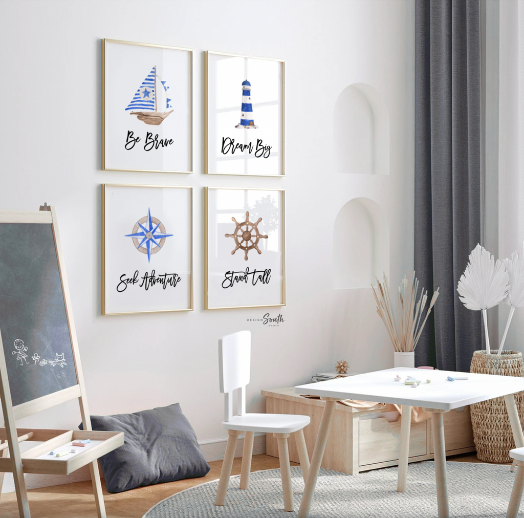 Boy nautical nursery decor, sea baby navy blue nursery, art prints for baby boy, anchor compass sailboat, ocean nursery, nautical baby boy