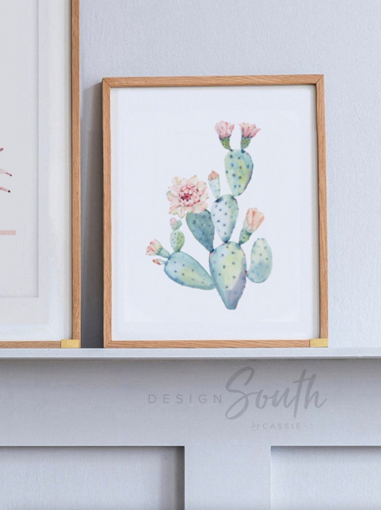 Floral cactus wall art nursery, baby girl's room wall art, succulent desert cactus bloom pink flowers, gallery wall, girl playroom pink art