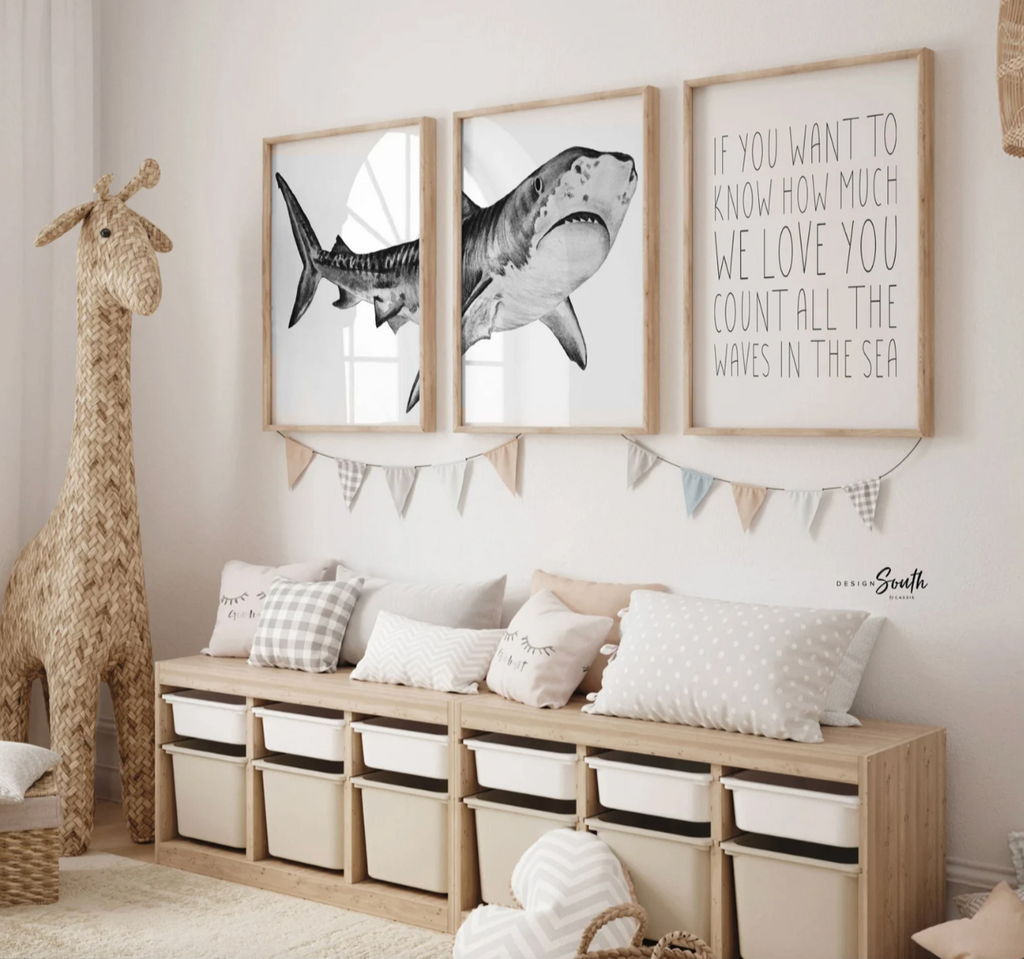 Shark baby boy nursery, to go to sleep I count sharks not sheep, shark boy bedroom theme, art prints shark and quote boy, sharks not sheep gray