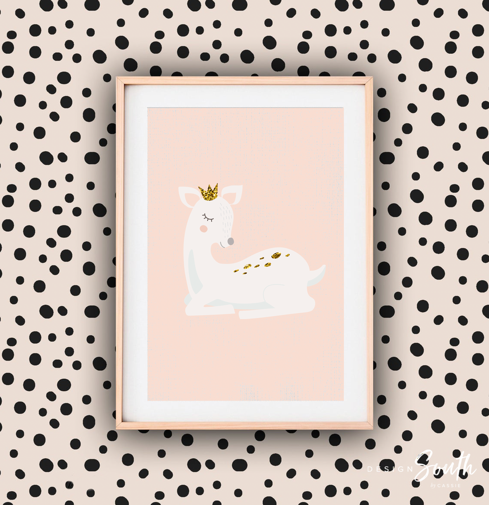 Girl deer nursery, girl deer wall art, personalized deer nursery wall art, blush pink deer art, princess animal deer decor, pink fawn baby