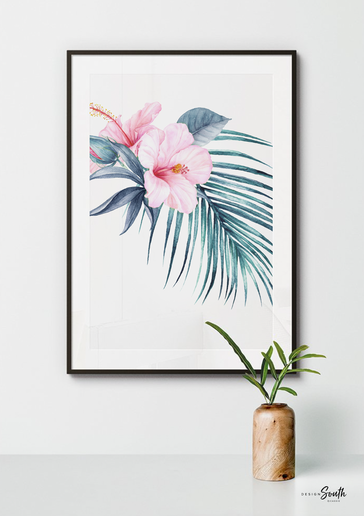 Tropical leaves girl's room wall art, flamingo nursery decor, tropical hawaiian theme room, tropical baby shower gift for girl personalized