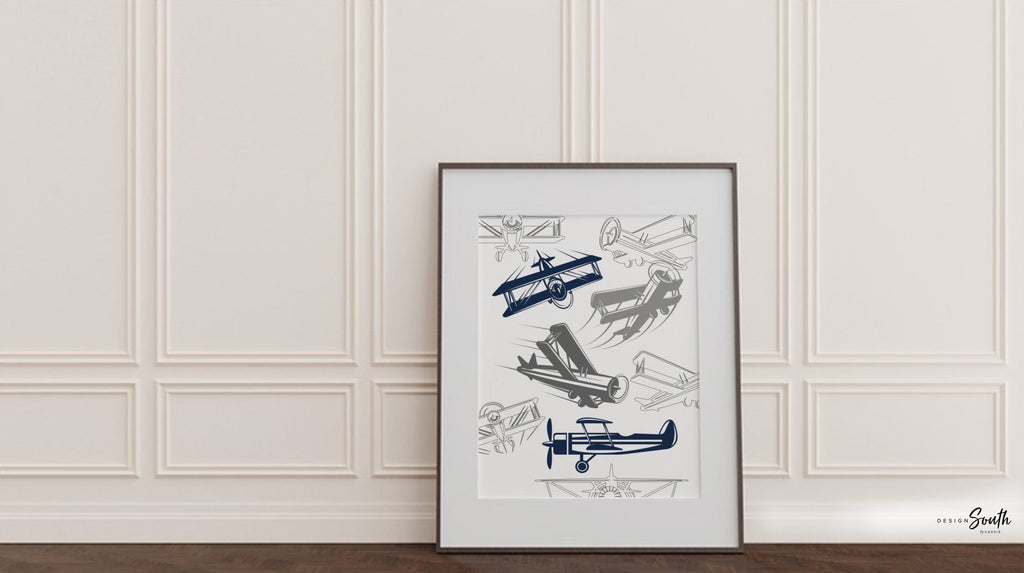 Airplane nursery art featuring vintage and modern airplane designs, perfect for boys' rooms, nurseries, and aviation-themed decor. This airplane wall art adds a touch of adventure and charm to baby nurseries, toddler rooms, and kids' playrooms. Ideal for creating an aviation-themed space, this boys' airplane art is a perfect addition to any child's bedroom, inspiring imagination and a love for flight. Great for gifts, room makeovers, and nursery decor.
