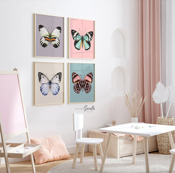 Girls butterfly decor, bathroom bedroom decor ideas, baby girl nursery butterfly themed, baby butterfly art, girl butterfly print wall decor