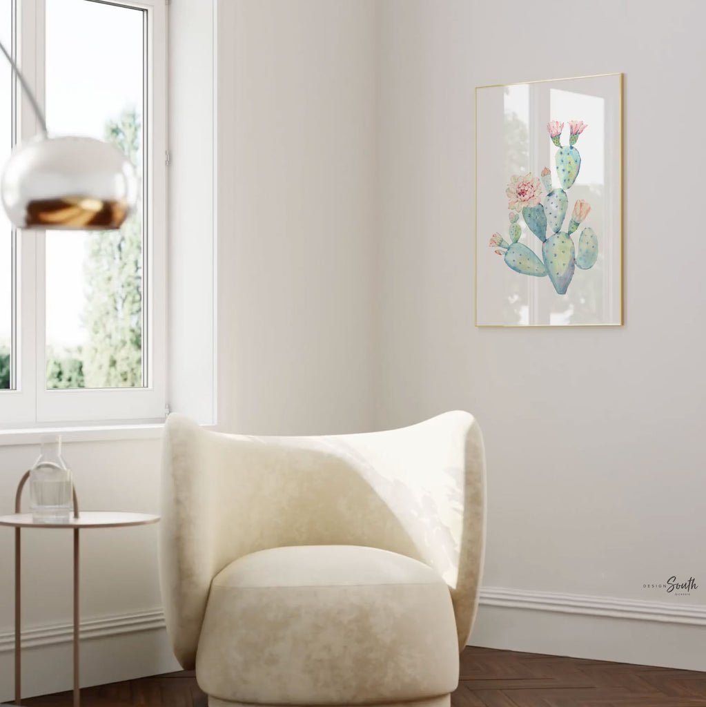 Floral cactus wall art nursery, baby girl's room wall art, succulent desert cactus bloom pink flowers, gallery wall, girl playroom pink art