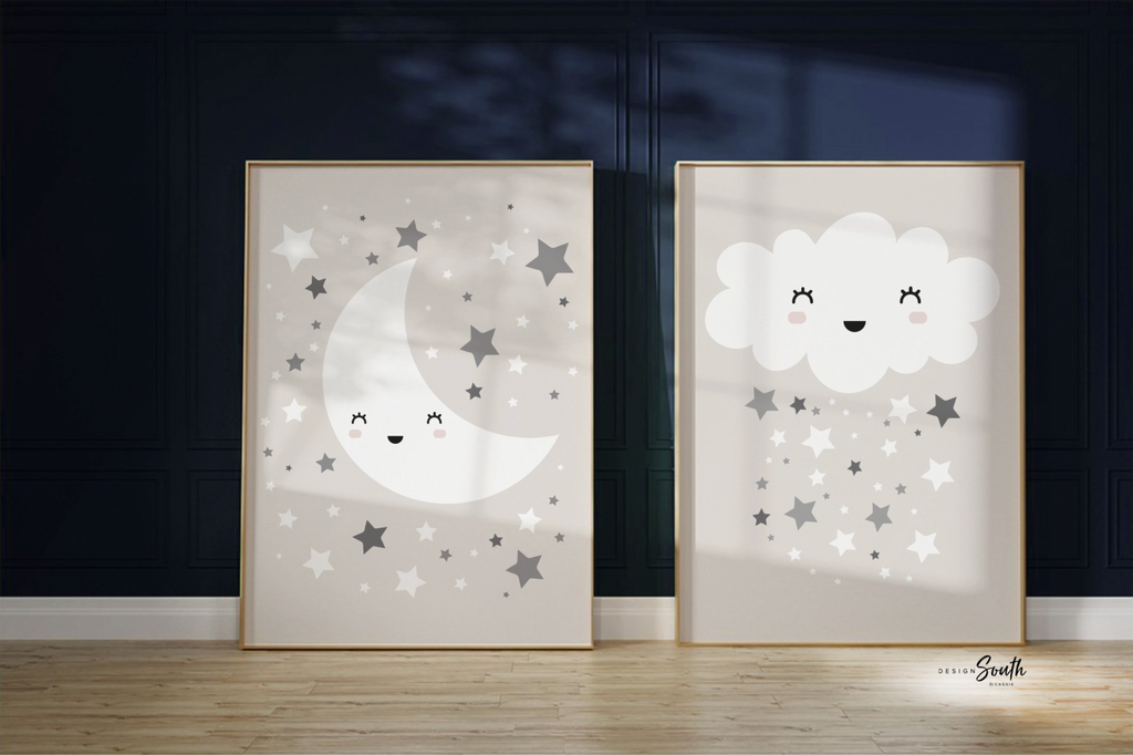 Dream big little ones, quote for twins, twin decor, twin nursery wall art, twins, girl twins, gray star cloud moon twins, twin art neutral