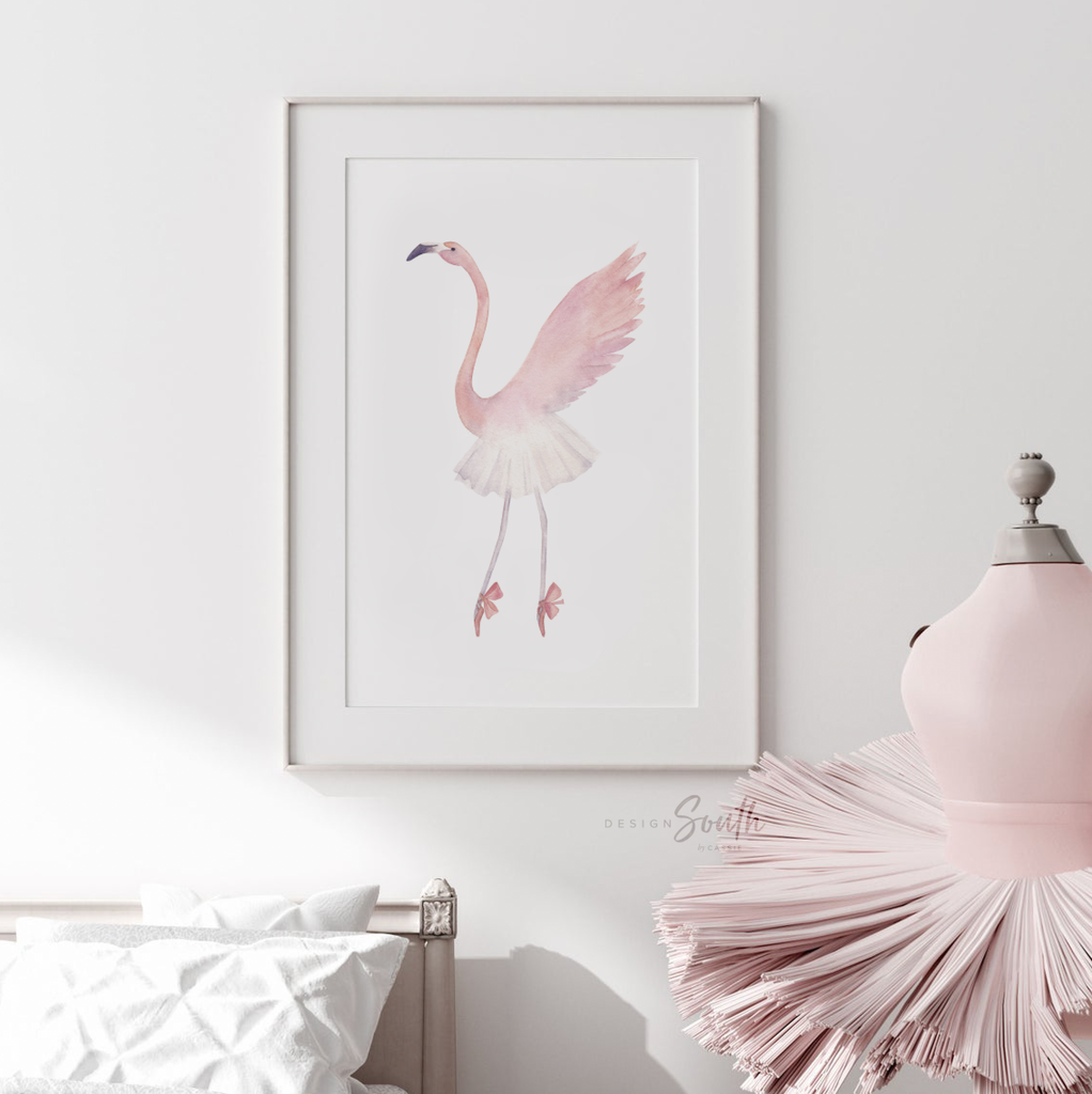 Ballerina flamingo art, girl dance themed room art, flamingo ballet art prints, ballerina nursery art, ballerina bedroom or playroom decor