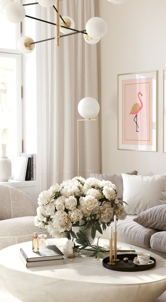 Peach palm coral tropical prints, bright floral tropical nursery art, palm beach baby room, blush peach gold tropical girl nursery bedroom