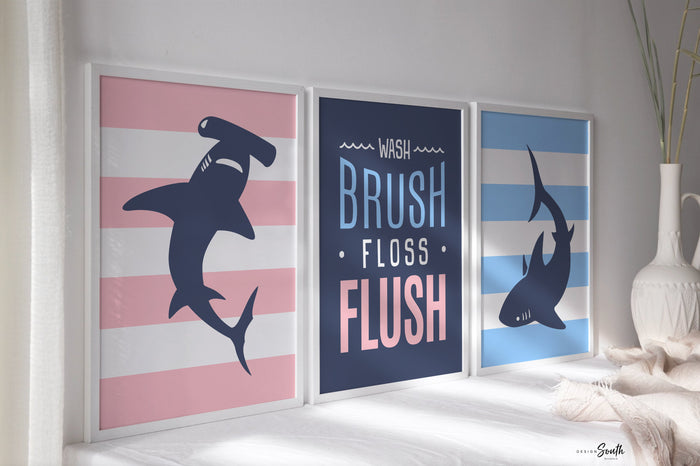 Boy girl bathroom, boy and girl shark bathroom, boy/girl decor pink blue, pink and blue bathroom kids, boy girl twin bathroom, twin girl boy