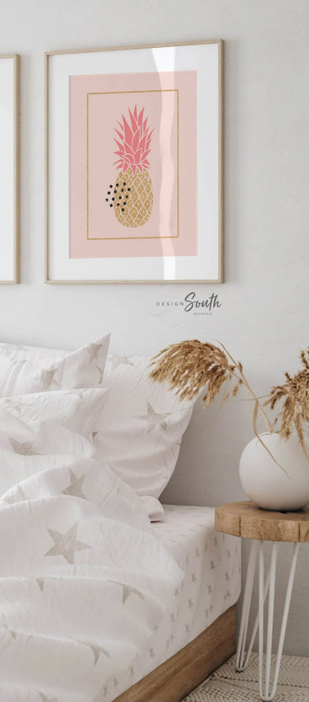 Peach palm coral tropical prints, bright floral tropical nursery art, palm beach baby room, blush peach gold tropical girl nursery bedroom