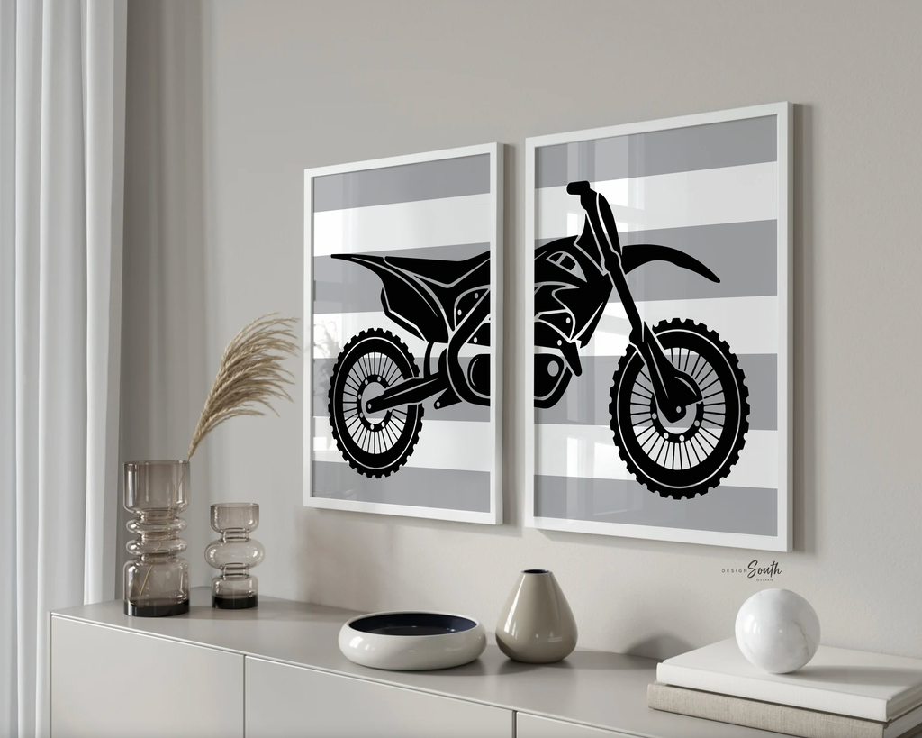 Boy's motocross, dirt bike themed sports kids birthday party gift, personalized boys name, orange and black dirt bike room decor motocross black and gray