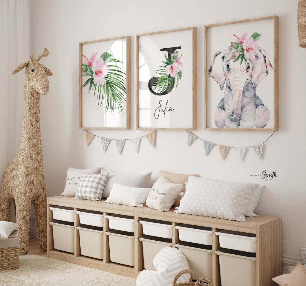 Baby girl nursery wall art, tropical theme baby shower gift for girl, palm leaf nursery, tropical baby girl nursery, hawaiian nursery decor