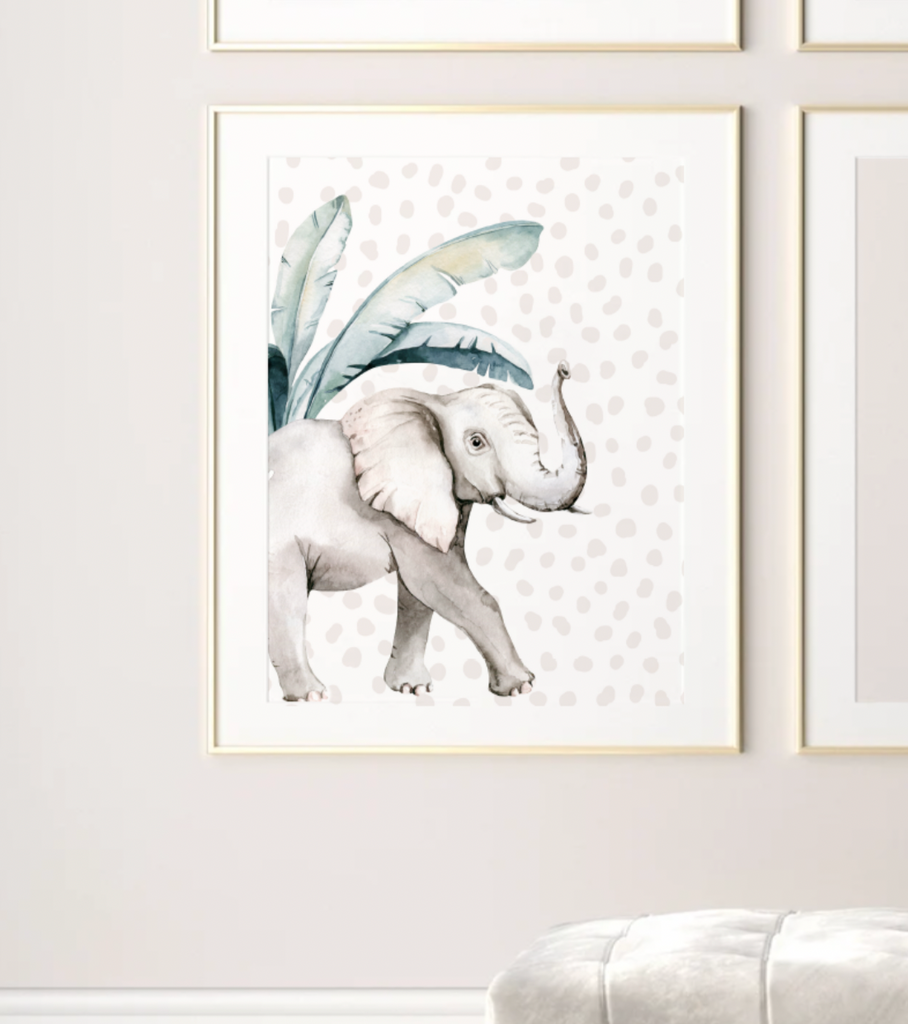 Girl's name gifts, tropical girl's name for room art, flamingo and elephant art print set, baby girl nursery neutral modern, tropical baby