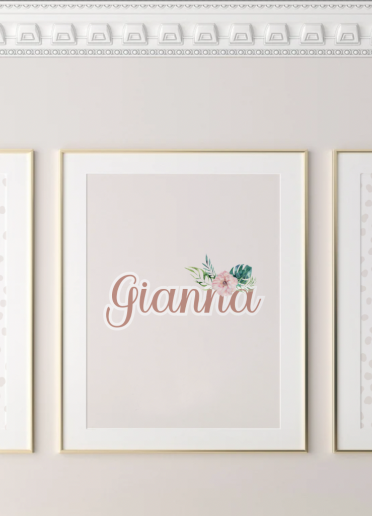 Girl's name gifts, tropical girl's name for room art, flamingo and elephant art print set, baby girl nursery neutral modern, tropical baby