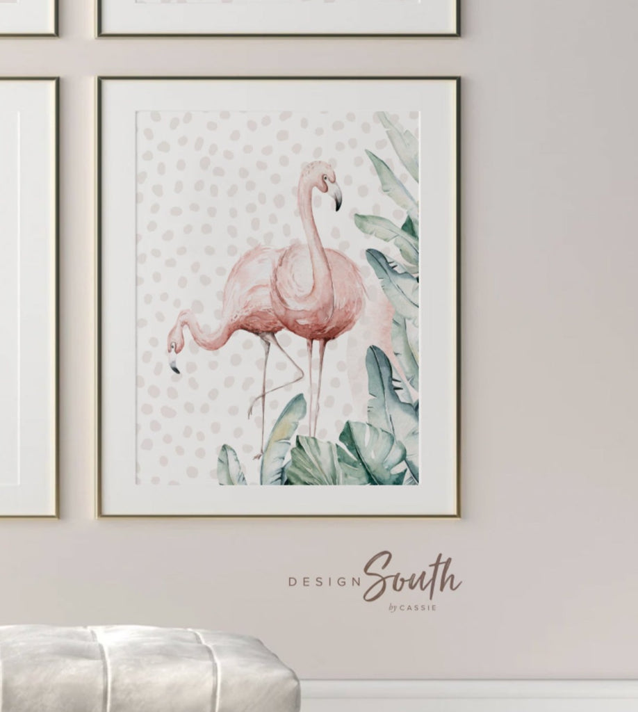 Girl's name gifts, tropical girl's name for room art, flamingo and elephant art print set, baby girl nursery neutral modern, tropical baby