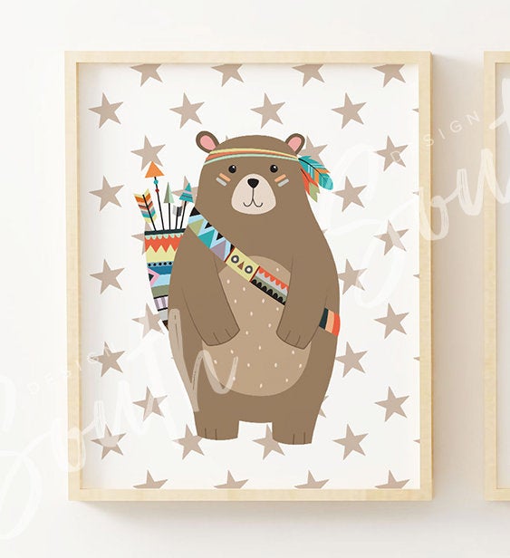 Woodland nursery, be brave, tribal nursery decor, fox bear, moose, woodland baby gift, woodland baby decor, wall art baby nursery animals