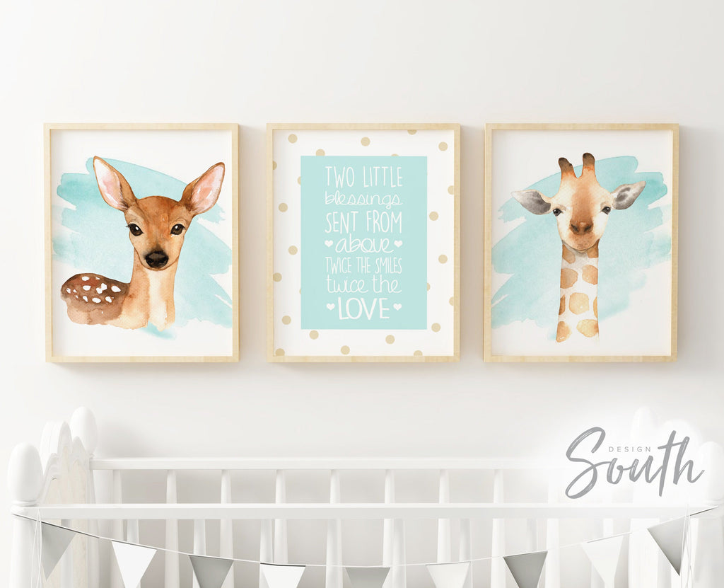 Twin nursery decor, boy twin wall art, neutral twin nursery art, twin baby art, art for twins, wall decor twins, twin nursery, boy twin gift – unframed wall art print for kids room or nursery.
