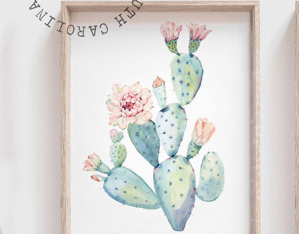 Floral cactus wall art nursery, baby girl's room wall art, succulent desert cactus bloom pink flowers, gallery wall, girl playroom pink art