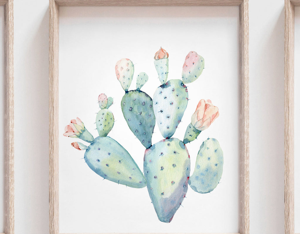Floral cactus wall art nursery, baby girl's room wall art, succulent desert cactus bloom pink flowers, gallery wall, girl playroom pink art