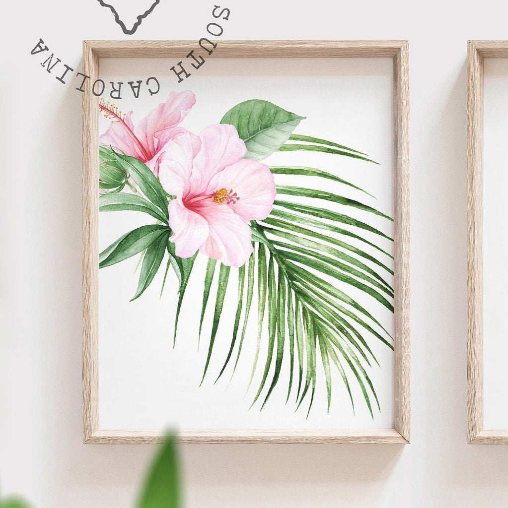 Baby girl nursery wall art, tropical theme baby shower gift for girl, palm leaf nursery, tropical baby girl nursery, hawaiian nursery decor