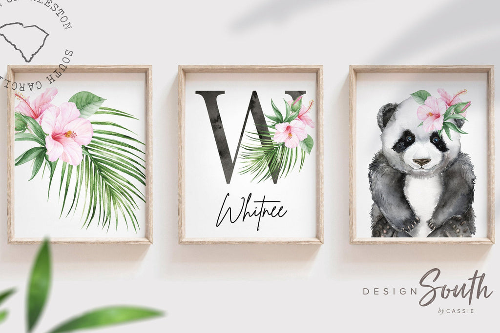 Baby girl nursery wall art, tropical theme baby shower gift for girl, palm leaf nursery, tropical baby girl nursery, hawaiian nursery decor