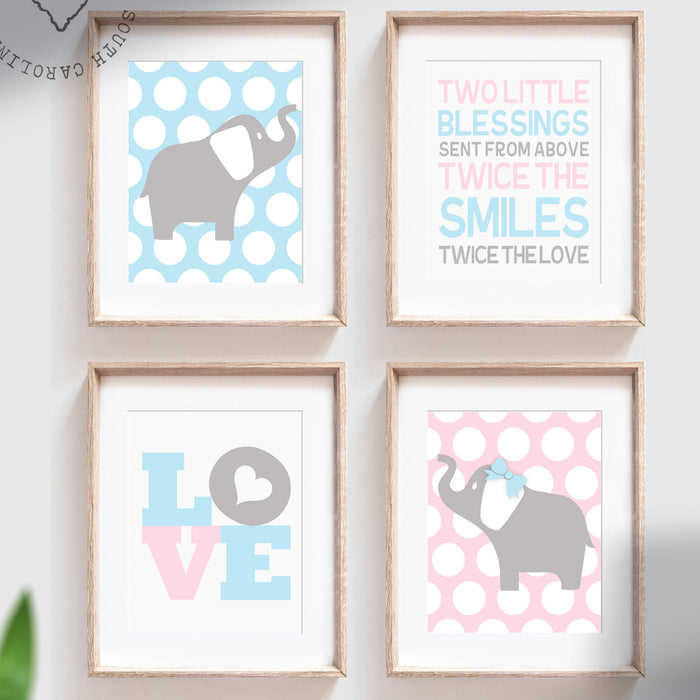 Twin nursery wall art boy/girl, twin nursery decor, boy girl nursery wall art, pink baby blue twins, boy/girl twin decor, twin nursery art