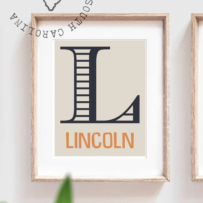 Transportation theme for boys nursery or bedroom, personalized name print for boys, oh the places you'll go, orange, blue, navy, car nursery