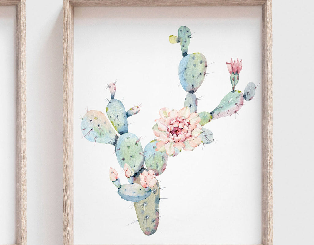 Floral cactus wall art nursery, baby girl's room wall art, succulent desert cactus bloom pink flowers, gallery wall, girl playroom pink art