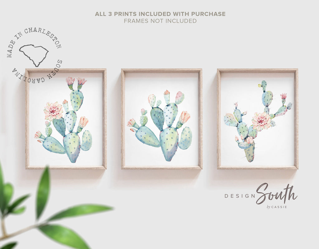 Floral cactus wall art nursery, baby girl's room wall art, succulent desert cactus bloom pink flowers, gallery wall, girl playroom pink art