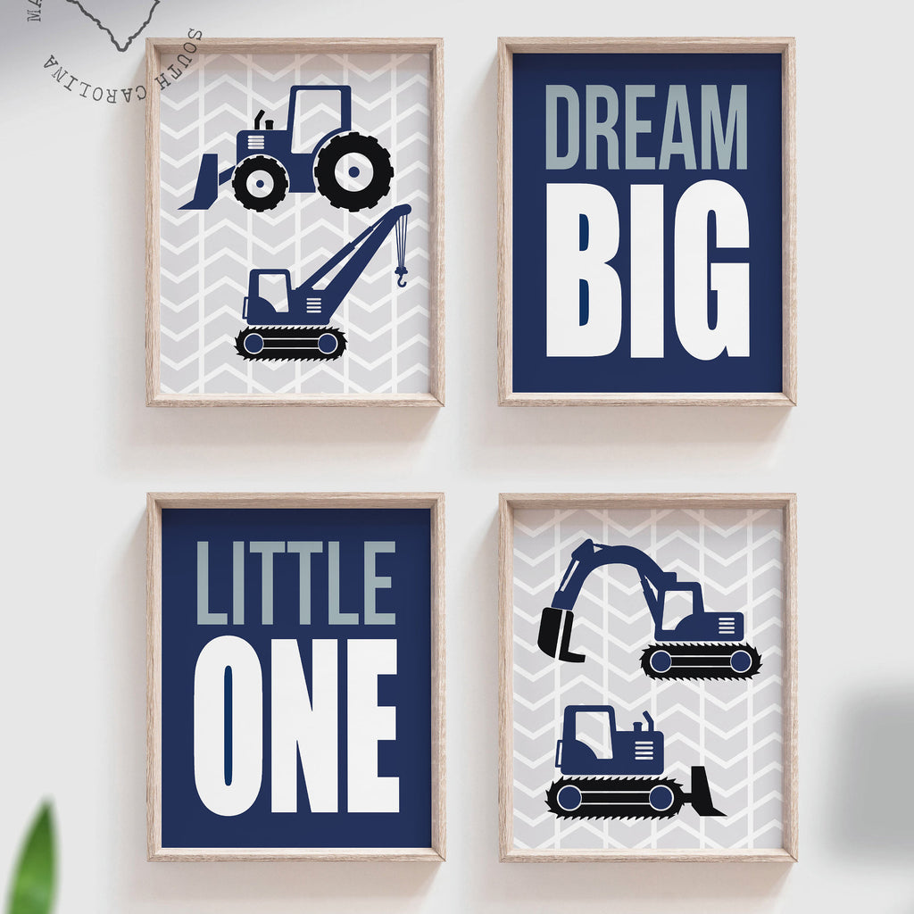 Under construction nursery, baby construction art, construction trucks for boys, builder's art, builder's decor, boys construction bedroom – unframed wall art print for kids room or nursery.