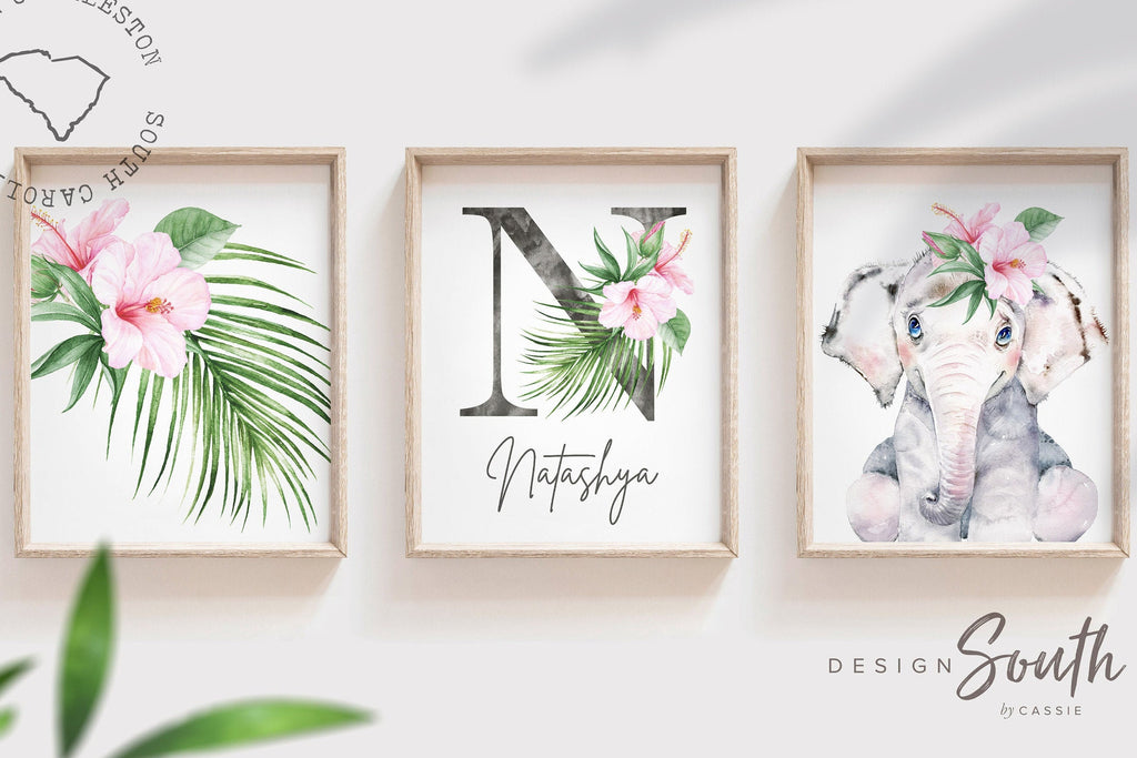 Baby girl nursery wall art, tropical theme baby shower gift for girl, palm leaf nursery, tropical baby girl nursery, hawaiian nursery decor