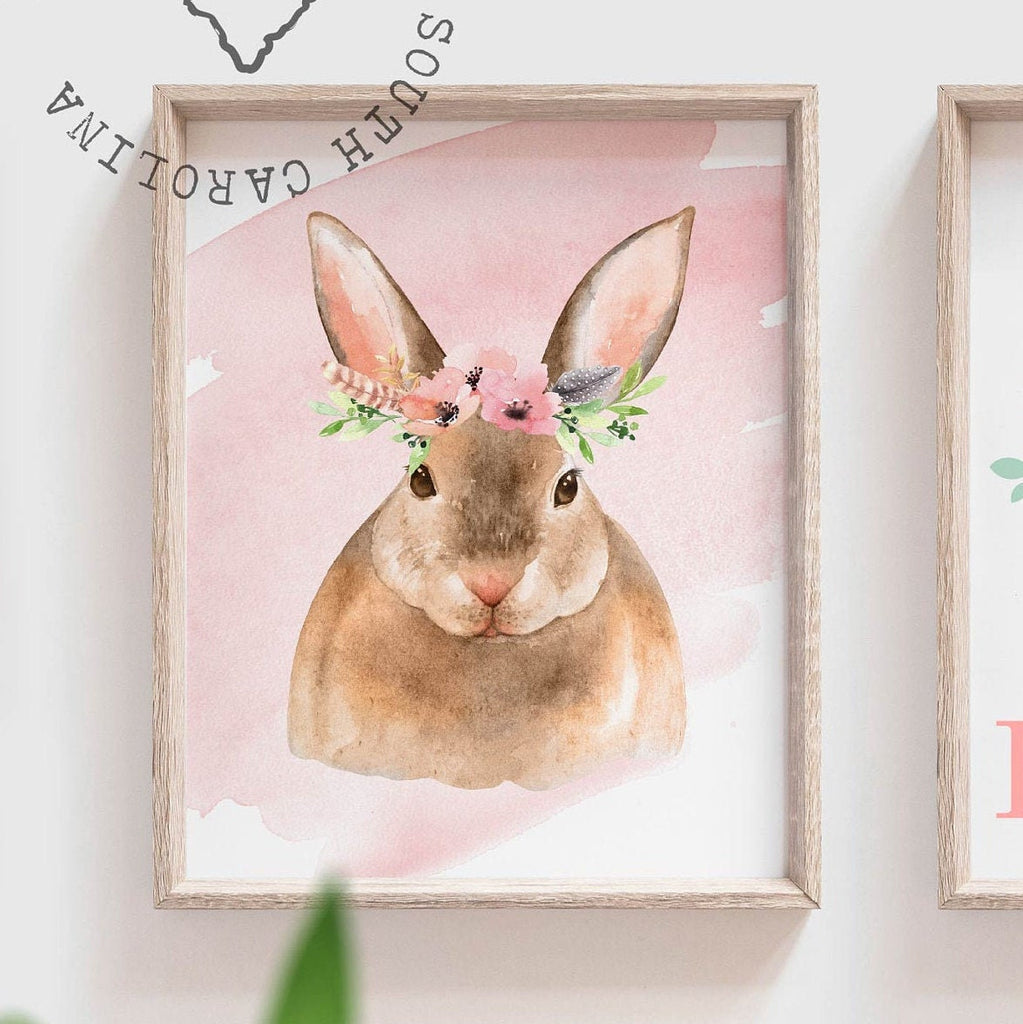 Woodland nursery girl wall art, woodland baby shower gift for girl, woodland animal theme, baby girl birthday gift, woodland girl art print – unframed wall art print for kids room or nursery.