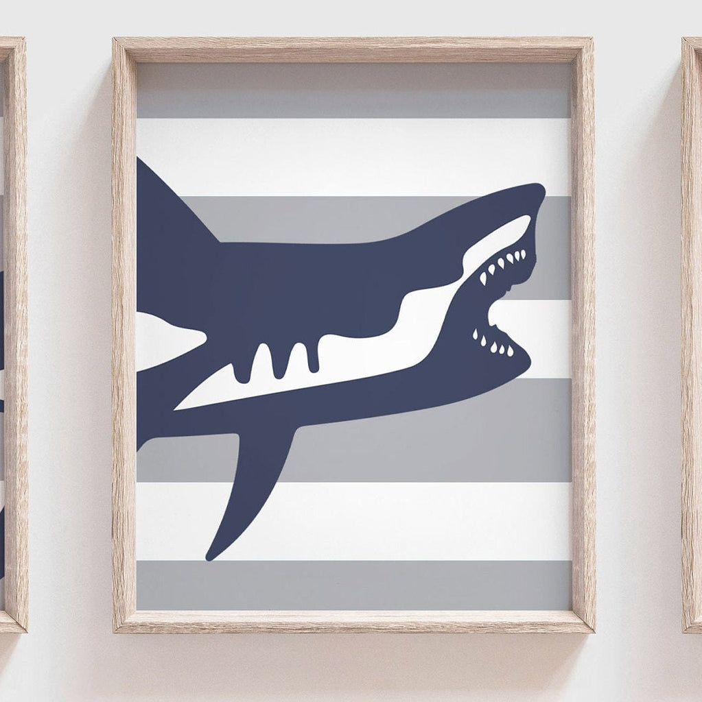Shark bathroom decor, boys shark bathroom, boys bathroom wall art idea, shark gift for boy, shark theme bathroom, wash brush floss navy gray