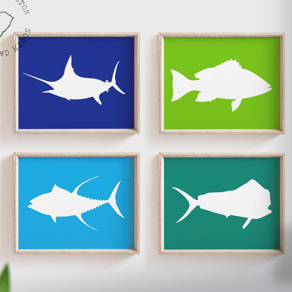 Saltwater fish nursery, boys bedroom fish art, fishing decor, wall art for boys bedroom, boy playroom art, boys playroom wall decor, boy art – unframed wall art print for kids room or nursery.