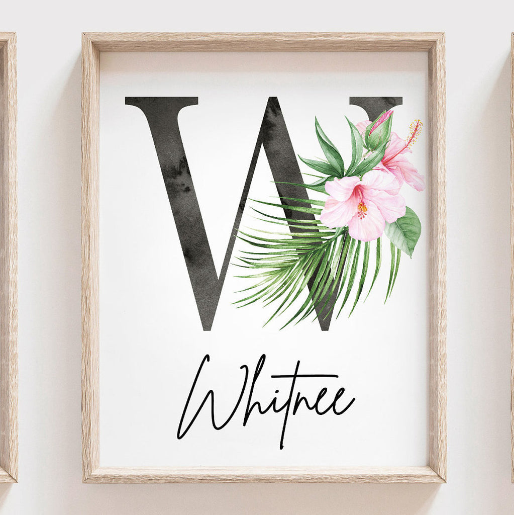 Baby girl nursery wall art, tropical theme baby shower gift for girl, palm leaf nursery, tropical baby girl nursery, hawaiian nursery decor