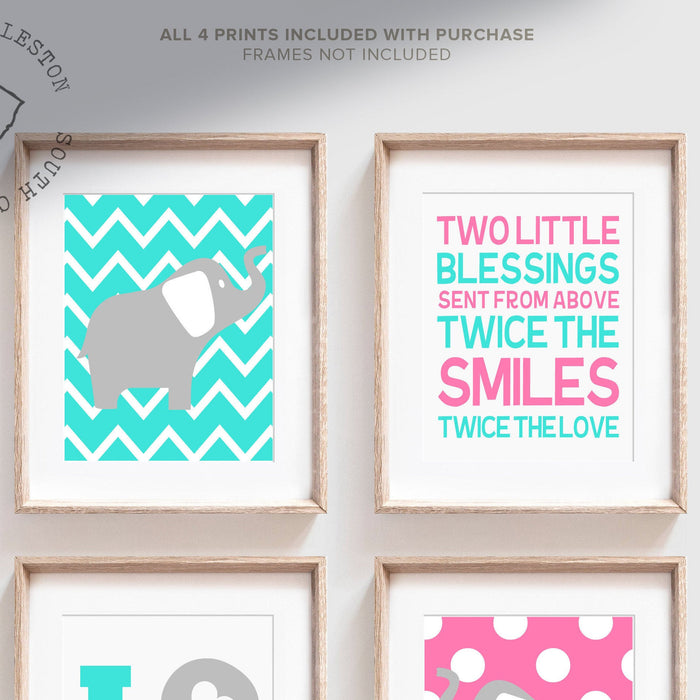 Twin nursery wall art boy/girl, twin nursery decor, boy girl nursery wall art, pink teal twin decor, boy/girl twin decor, twin nursery art