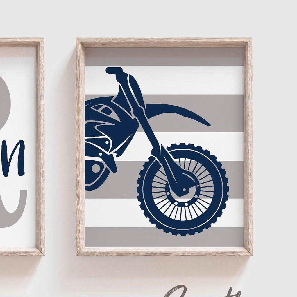 Dirt bike themed room decorating accessories, kids racing bedroom, personalized kids name decor art print, motocross bedroom theme for boy,