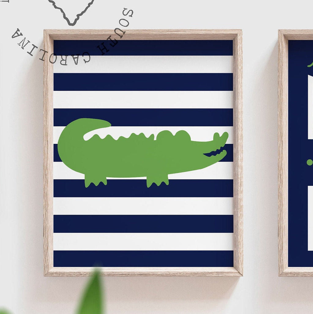 Little boy bathroom decor, gator bathroom, navy blue and green alligator bathroom, boys bathroom decor, wash brush floss flush, alligators
