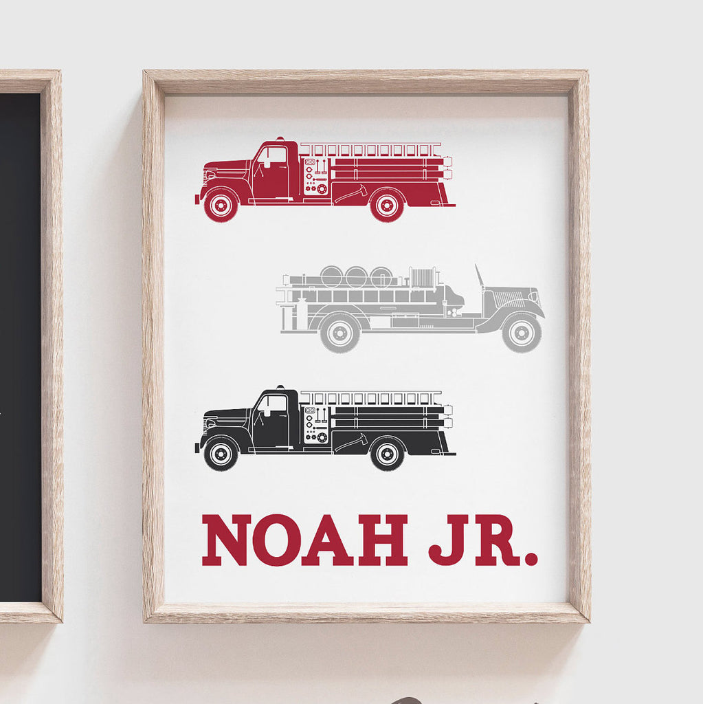 Fire truck nursery decor, firefighter nursery art, navy firetruck art, firetruck theme, boys firetruck decor, boy wall art, firefighter art