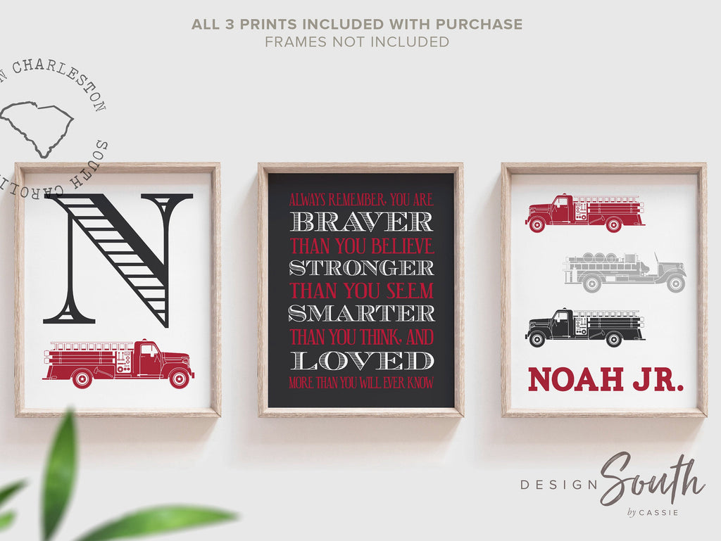 Fire truck nursery decor, firefighter nursery art, navy firetruck art, firetruck theme, boys firetruck decor, boy wall art, firefighter art
