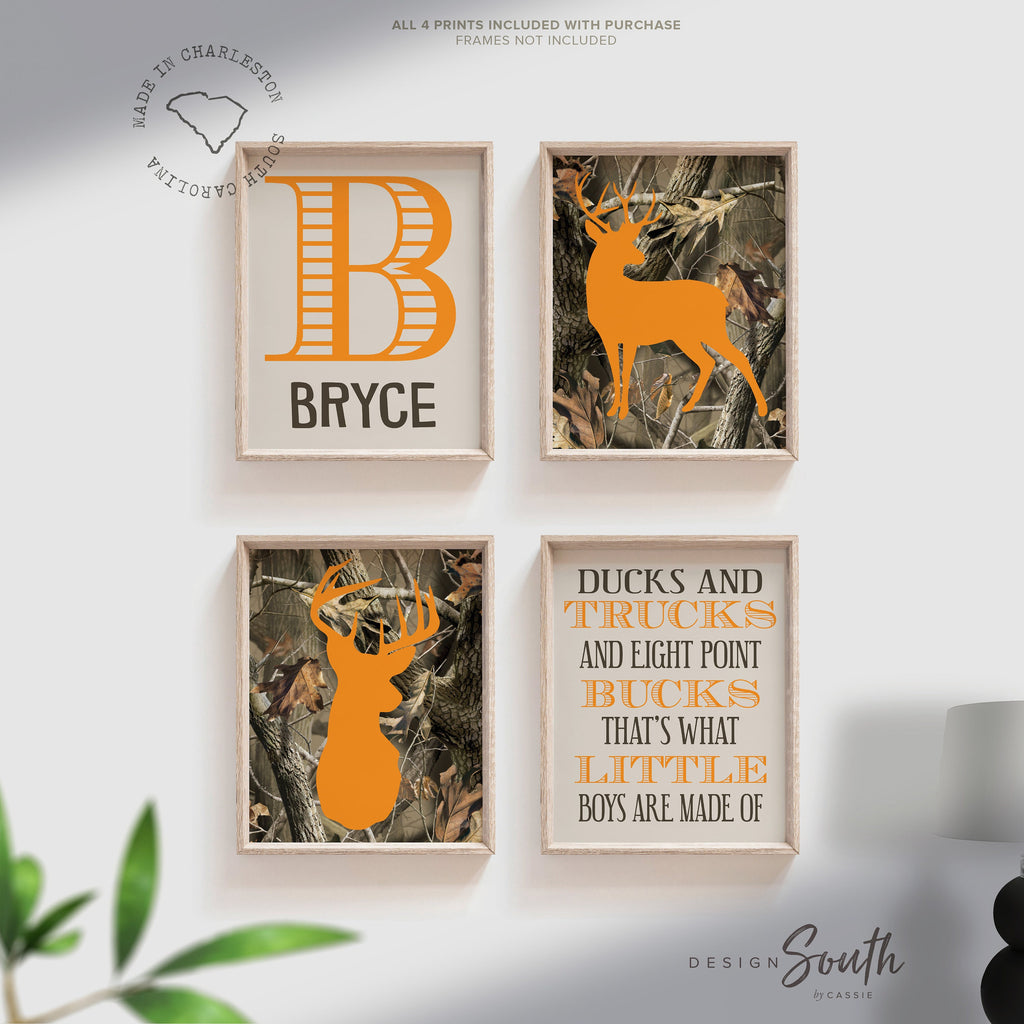 camouflage_print,boys_camo_print,buck_deer_boys,orange_and_camo,buck_deer_hunt,hunting_theme_room,personalized_name,name_print,ducks_trucks,eight_point_bucks,little_boys_are_made,boys_buck_deer_art,hunting_room_boy