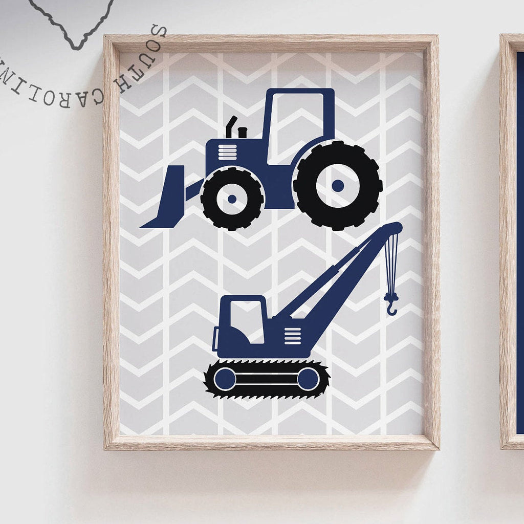 Under construction nursery, baby construction art, construction trucks for boys, builder's art, builder's decor, boys construction bedroom – unframed wall art print for kids room or nursery.