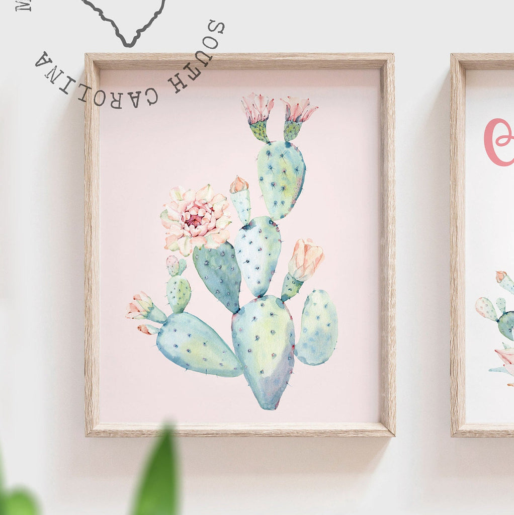 Baby girl nursery wall art, succulent theme baby shower, pink and mint wall art for baby, girl's bedroom decor ideas, cactus theme nursery