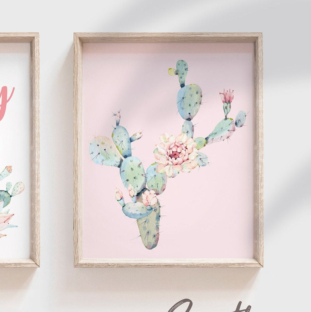 Baby girl nursery wall art, succulent theme baby shower, pink and mint wall art for baby, girl's bedroom decor ideas, cactus theme nursery