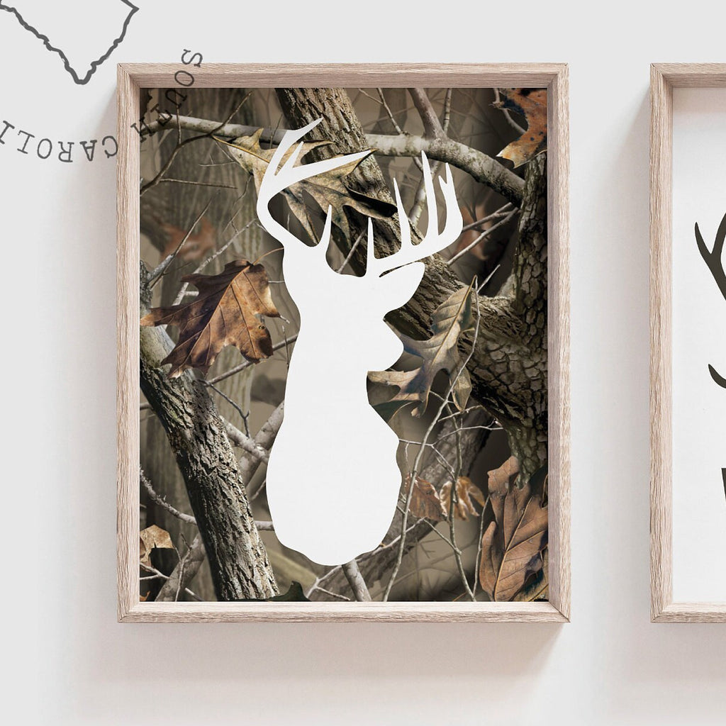 Brother shared room art, camo bedroom, hunting camo, decor for boys eight point buck, antlers, hunting, camouflage kids, brother hunting art