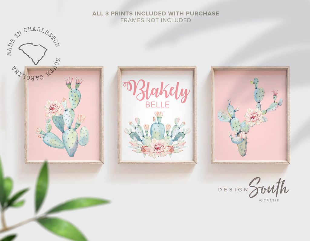 Baby girl nursery wall art, succulent theme baby shower, pink and mint wall art for baby, girl's bedroom decor ideas, cactus theme nursery