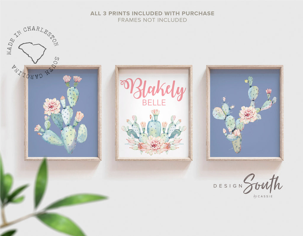 Baby girl nursery wall art, succulent theme baby shower, pink and mint wall art for baby, girl's bedroom decor ideas, cactus theme nursery